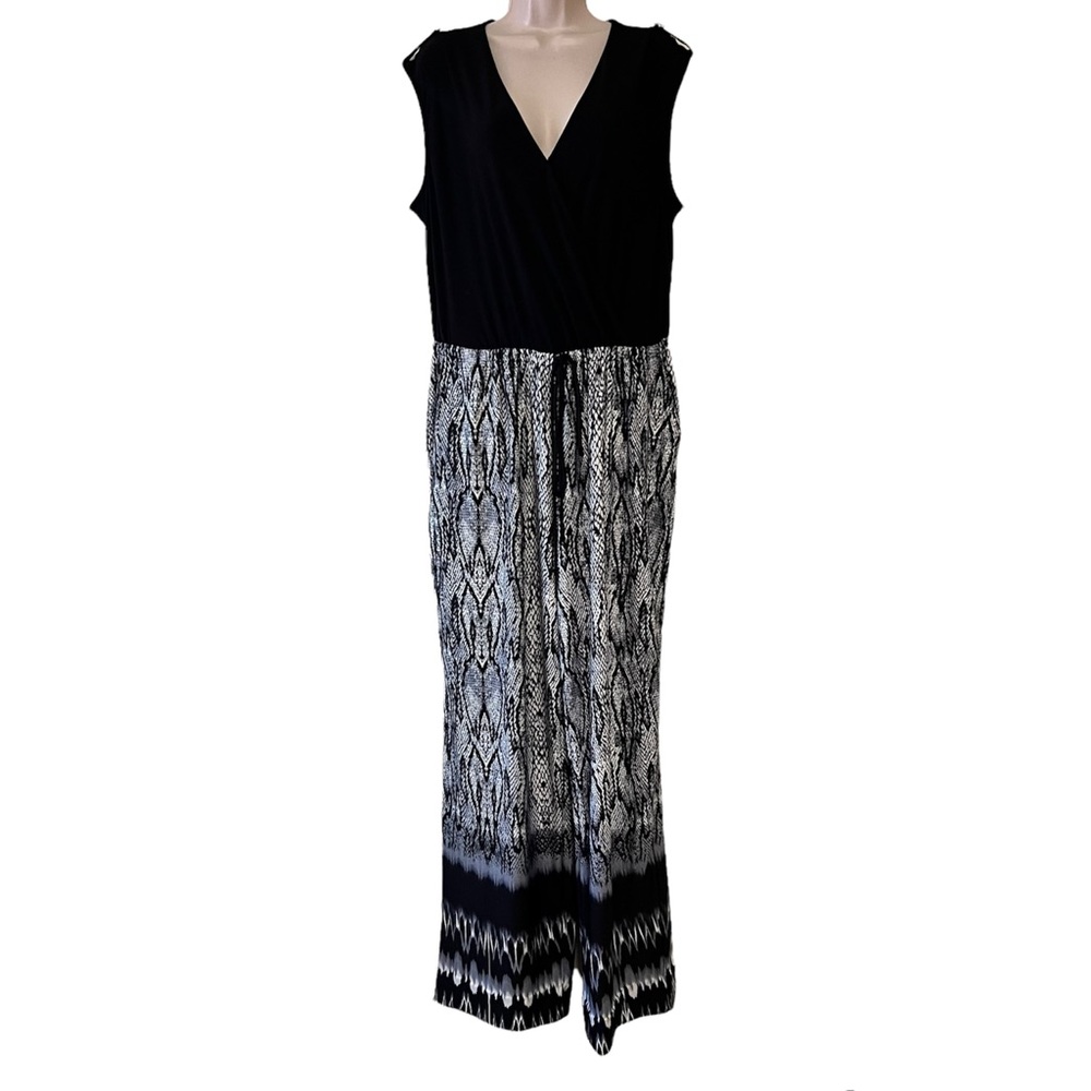 NY Collection Black & Snake Skin Print Jumpsuit Size XL